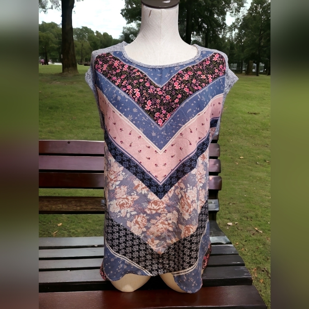 Maurices Boho Chevron Patchwork Top - Size L